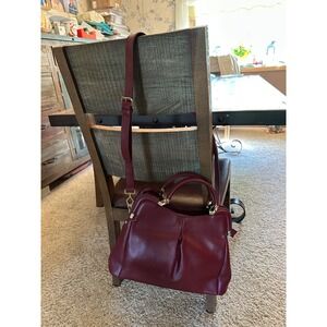 Segolene‎ en Cuir Satchel Crossbody Bag Leather Top Handle Burgundy